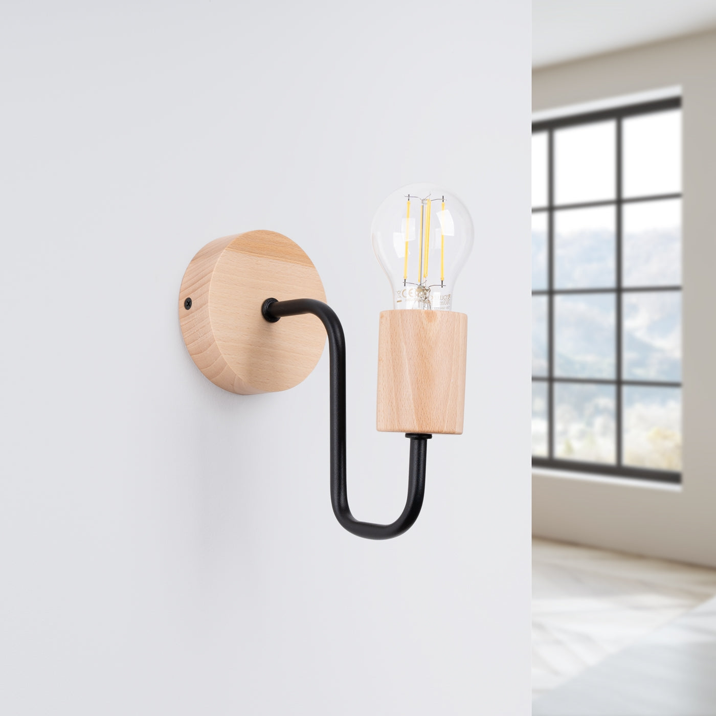 Wandlampe Timbo Schwarz Holz Skandinavisch Modern