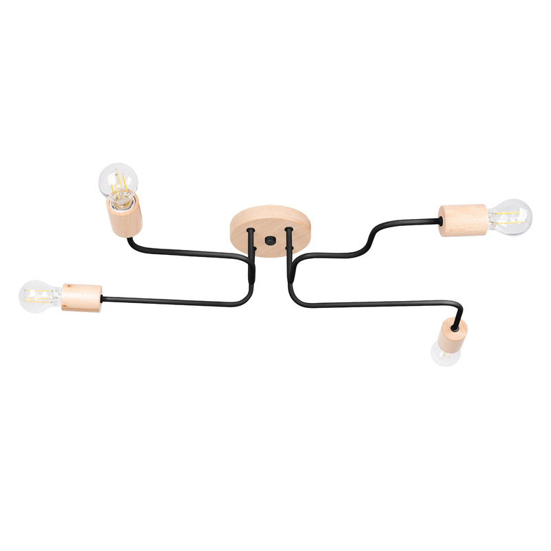 Chandelier Timbo 4-light black wood Scandinavian style