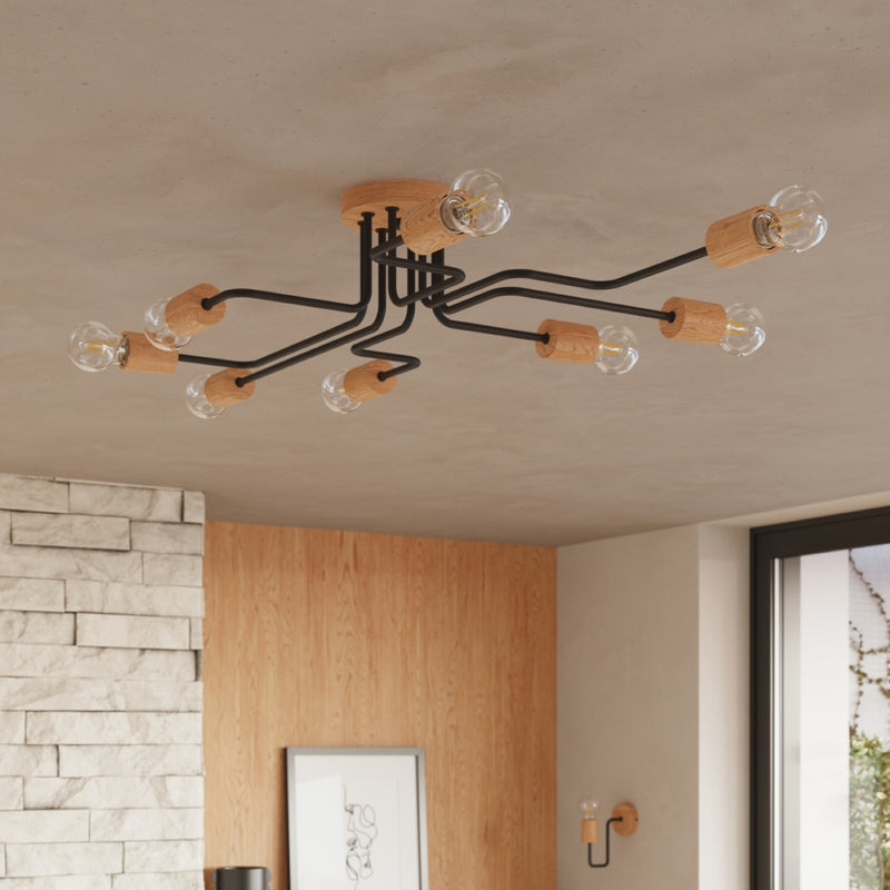 Chandelier Timbo 4-light black wood Scandinavian style