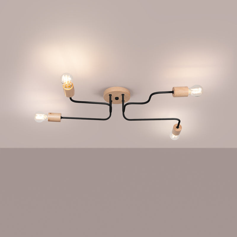 Chandelier Timbo 4-light black wood Scandinavian style