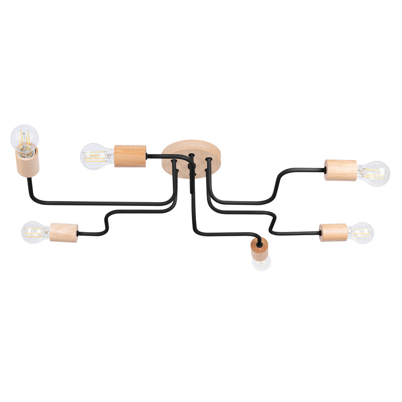 Chandelier Timbo 6-Light Black Wood Scandinavian Modern