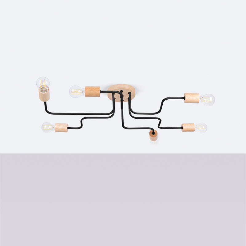 Chandelier Timbo 6-Light Black Wood Scandinavian Modern