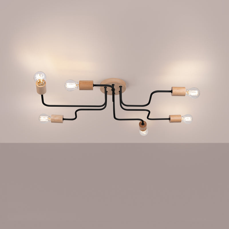 Chandelier Timbo 6-Light Black Wood Scandinavian Modern