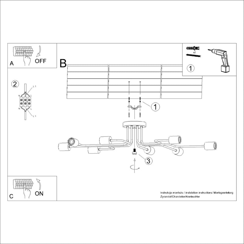 Chandelier Timbo 8-flame black wood Scandinavian design