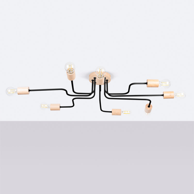 Chandelier Timbo 8-flame black wood Scandinavian design