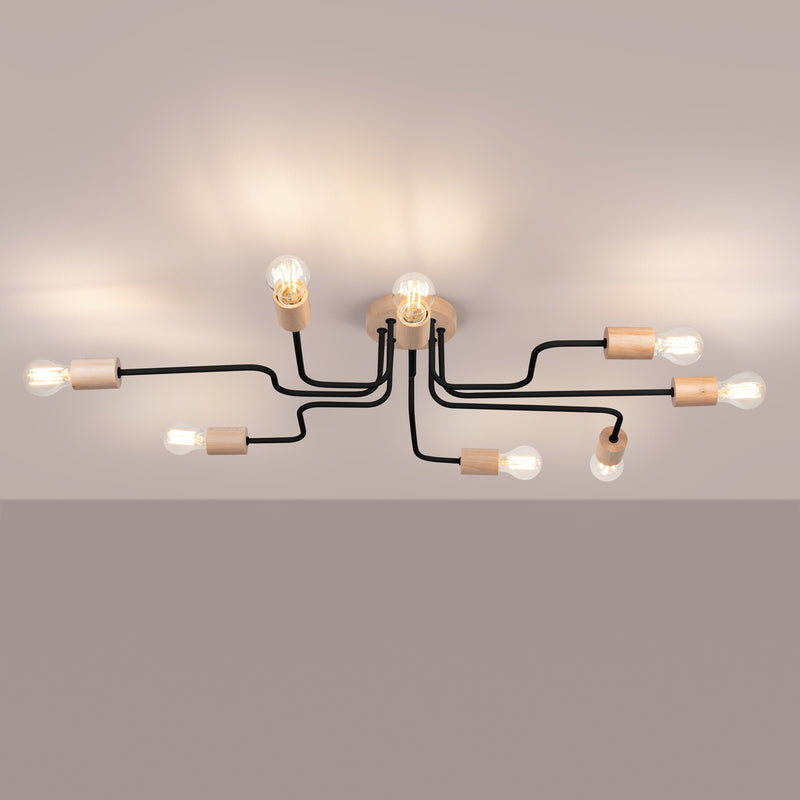 Chandelier Timbo 8-flame black wood Scandinavian design