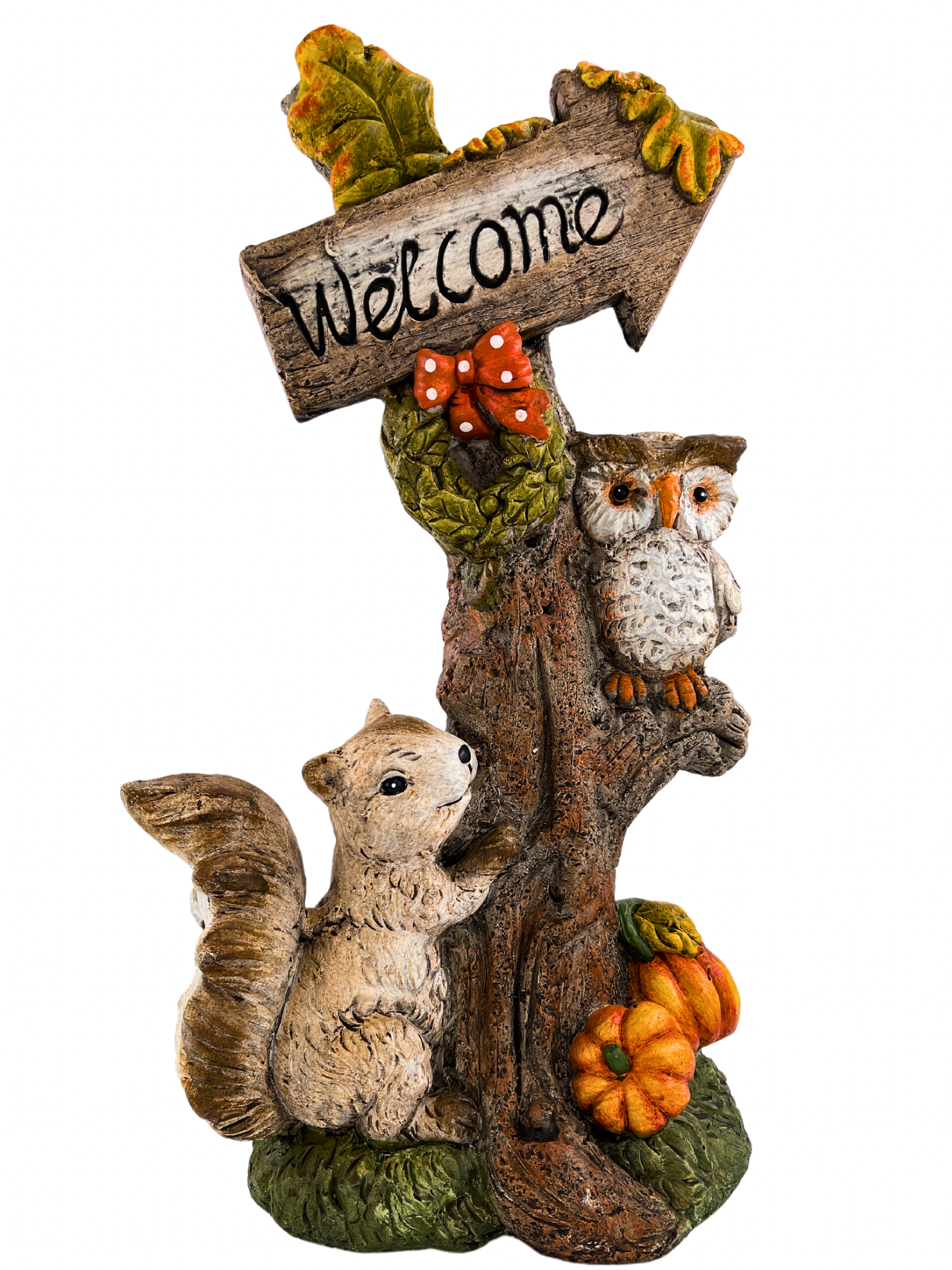 Herfst welkomsbord met uil en eekhoorn 52 cm
