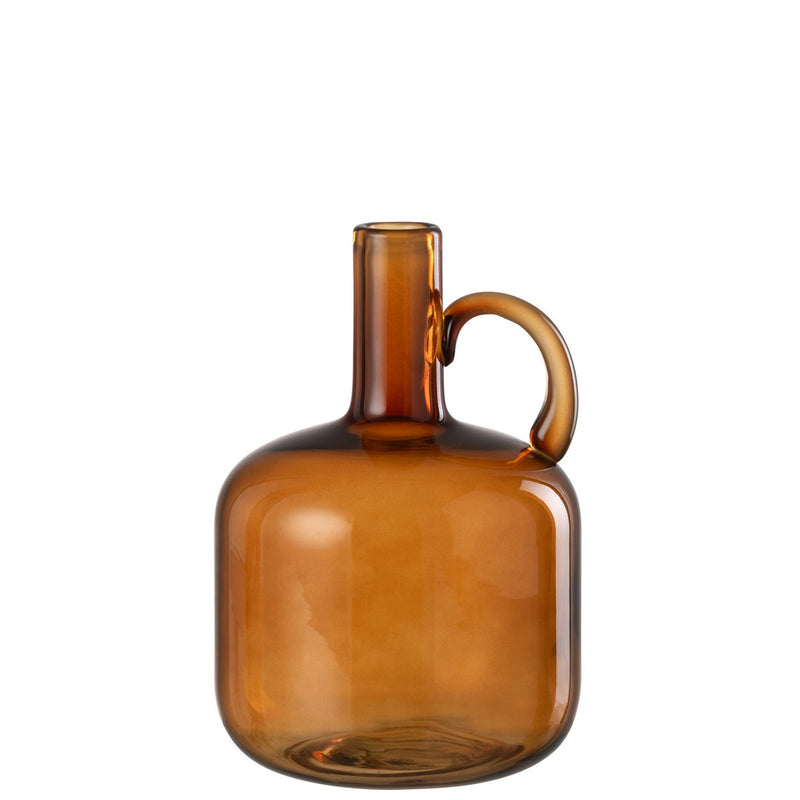glass vase with handle in brown