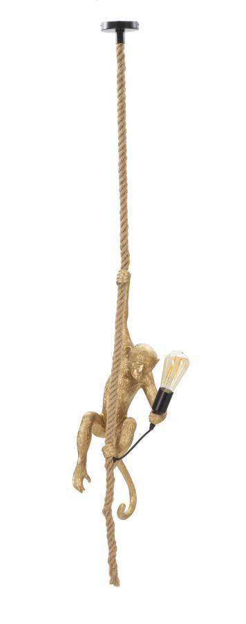 Monkey Hängelampe Gold 145 cm – Affenlampe aus Harz mit Kordel und E27-Fassung