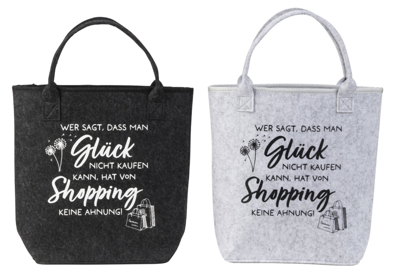 Filz Taschen 2er Set Shopping Glück kann man doch kaufen anthrazit und grau