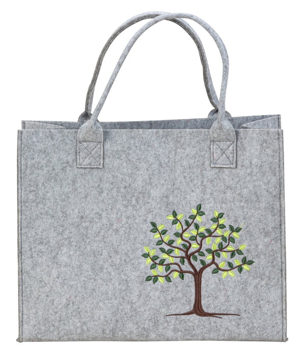 Felt bag gray with tree motif 28x35x14 cm