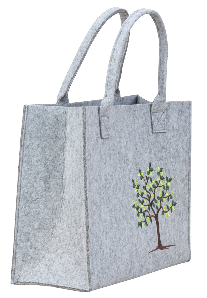 Felt bag gray with tree motif 28x35x14 cm