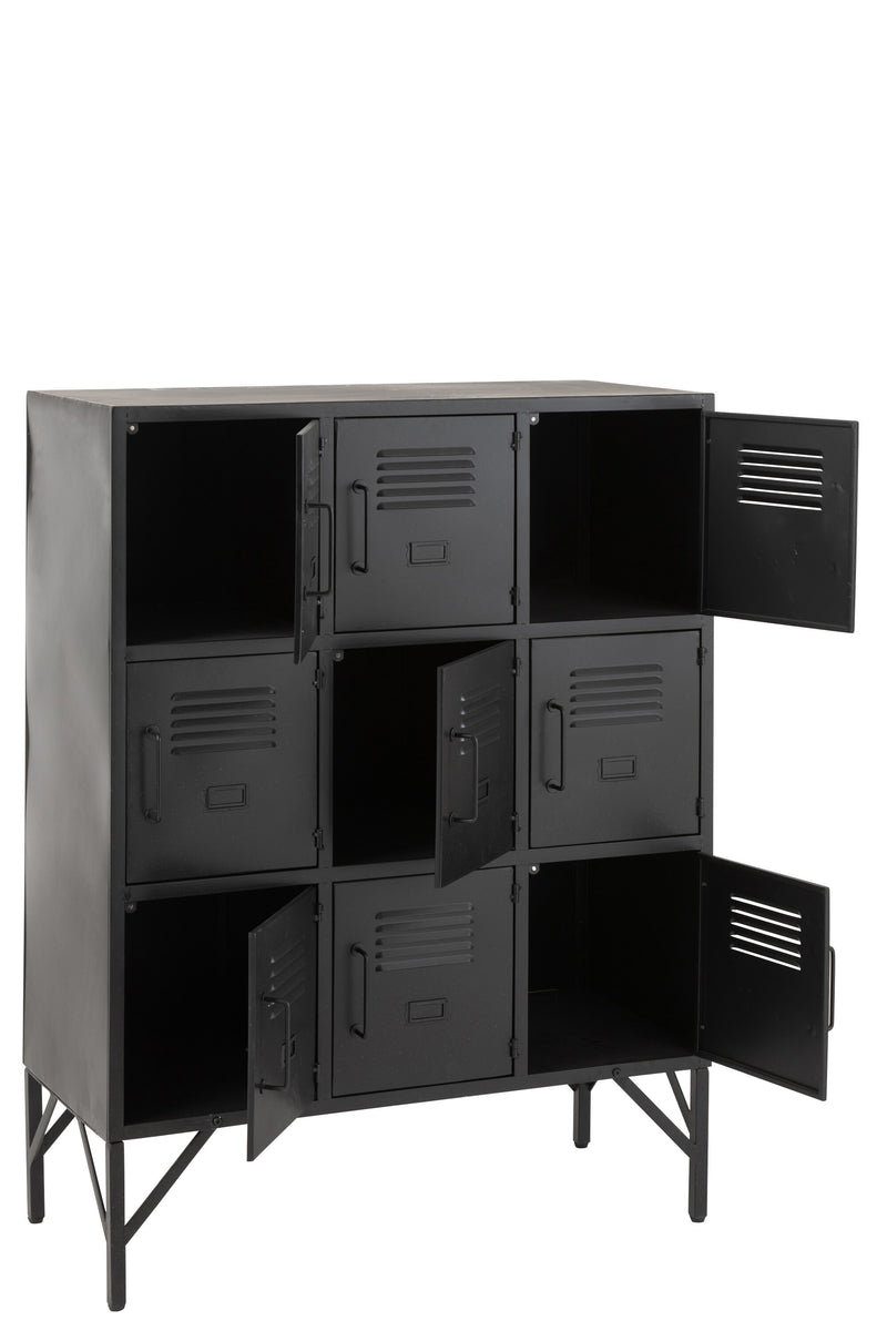 Modern 9-door black metal cabinet - storage space with an industrial flair