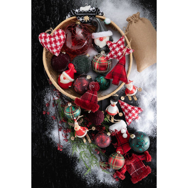 Set van 6 rode en groene diamanten kerstballen - 8 cm glas