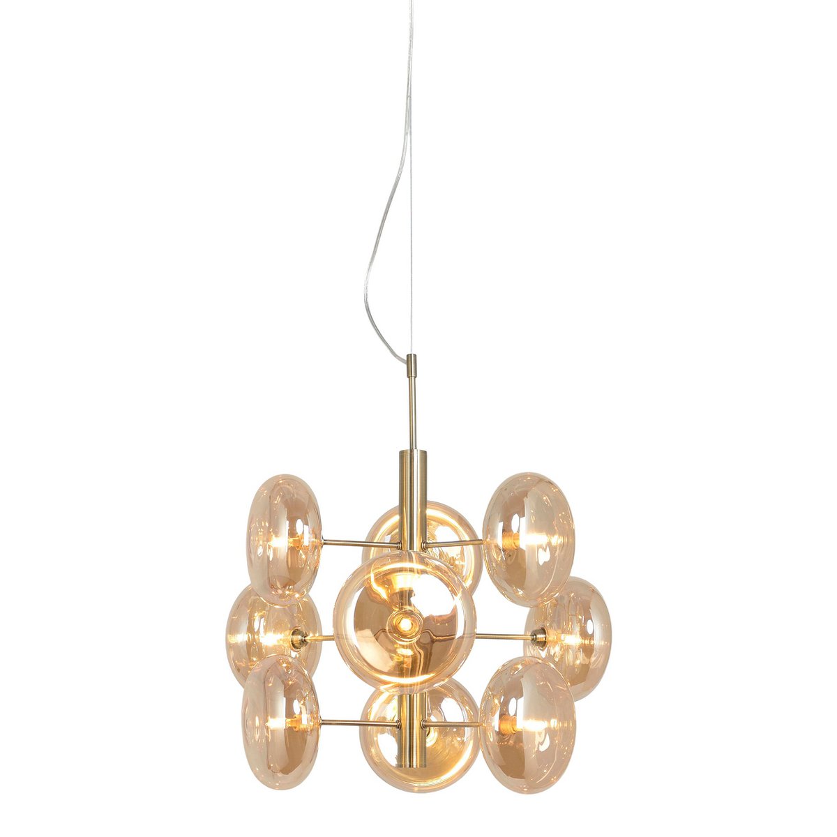 Pendant light "ORION" Ø approx. 53 cm, made of brass-colored metal and amber glass, G9 base, lighting for living room, dining room or office.