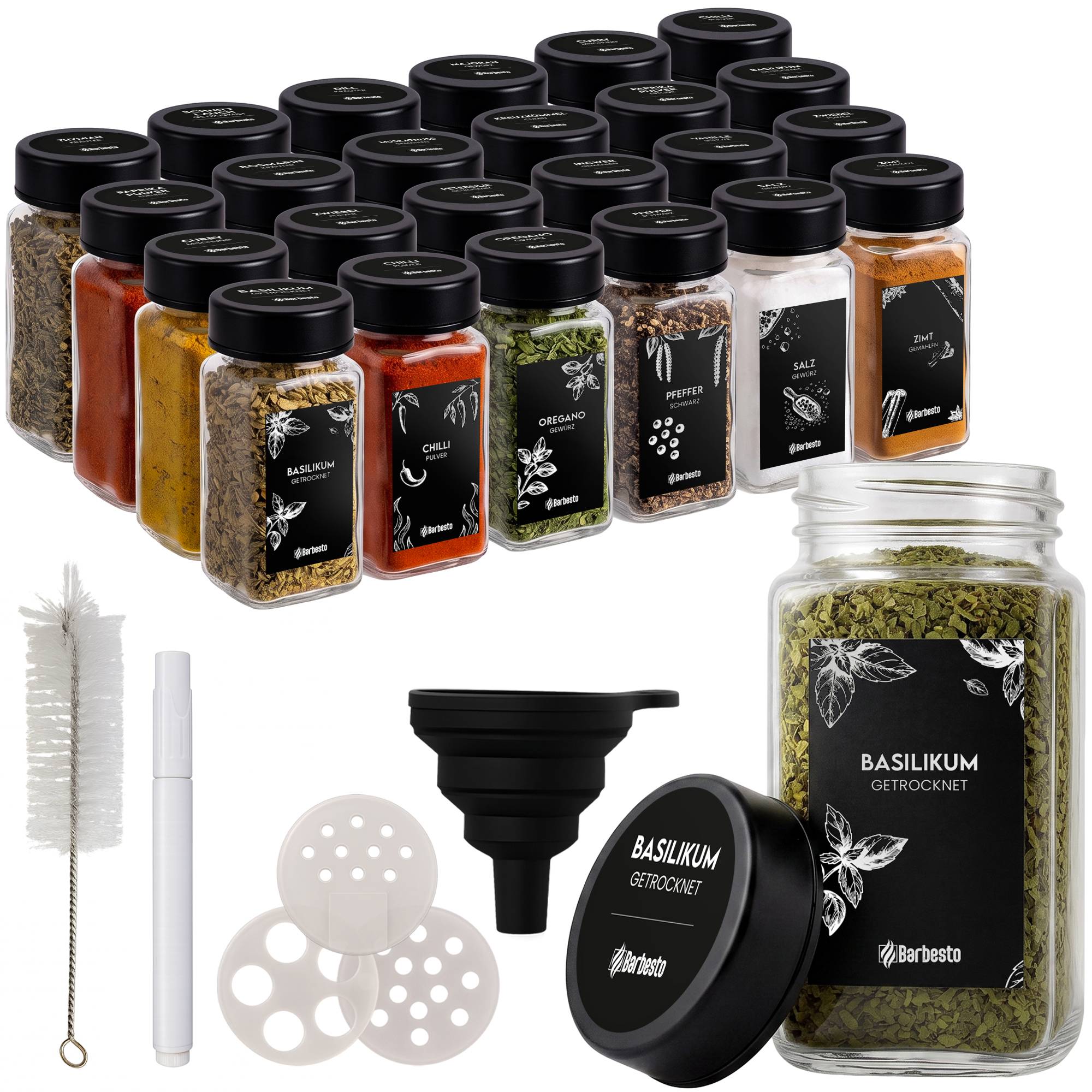 24er Set Gewürzgläser Edelstahl Schwarz