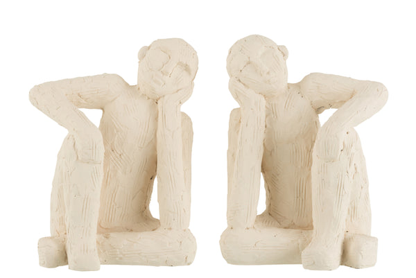 Weiße Zement Buchstützen Figuren im 2er Set