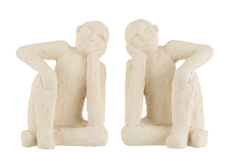 Witte cementen boekensteunfiguren in een set van 2