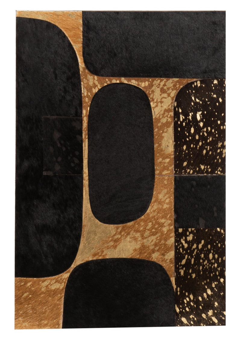 Impressive mural "Oval Shapes" small made of leather - handmade elegance in black and gold tones