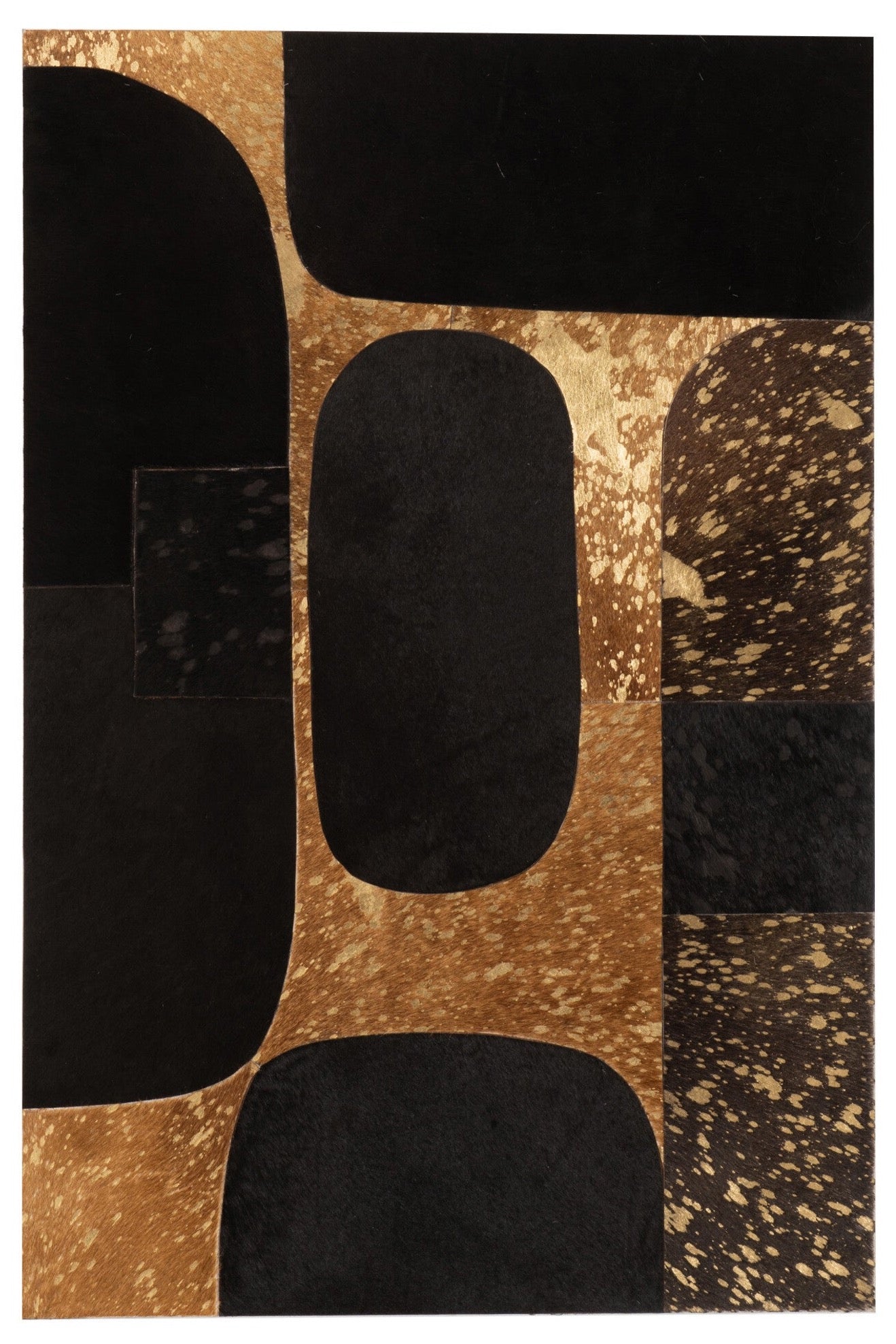 Impressive Oval Shapes Leather Wall Mural - Handcrafted elegance in black and gold tones