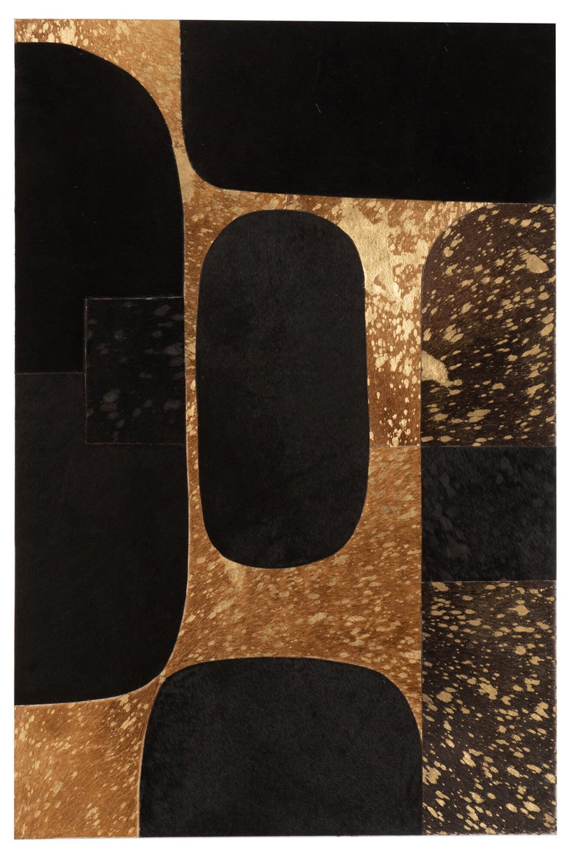 Eindrucksvolles Wandbild "Ovale Formen" aus Leder – Handgefertigte Eleganz in Schwarz und Goldtönen