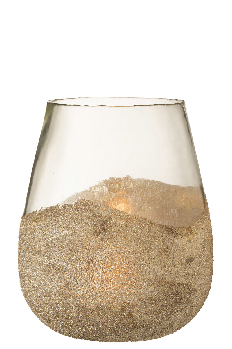 Elegant set of 4 glass tea light holders with half pearl design in gold - 31cm height