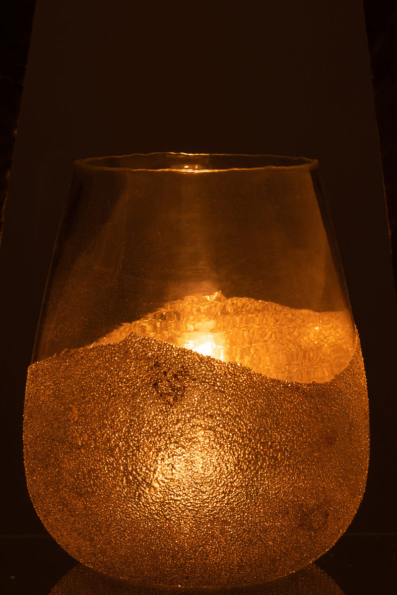 Elegant set of 4 glass tea light holders with half pearl design in gold - 31cm height