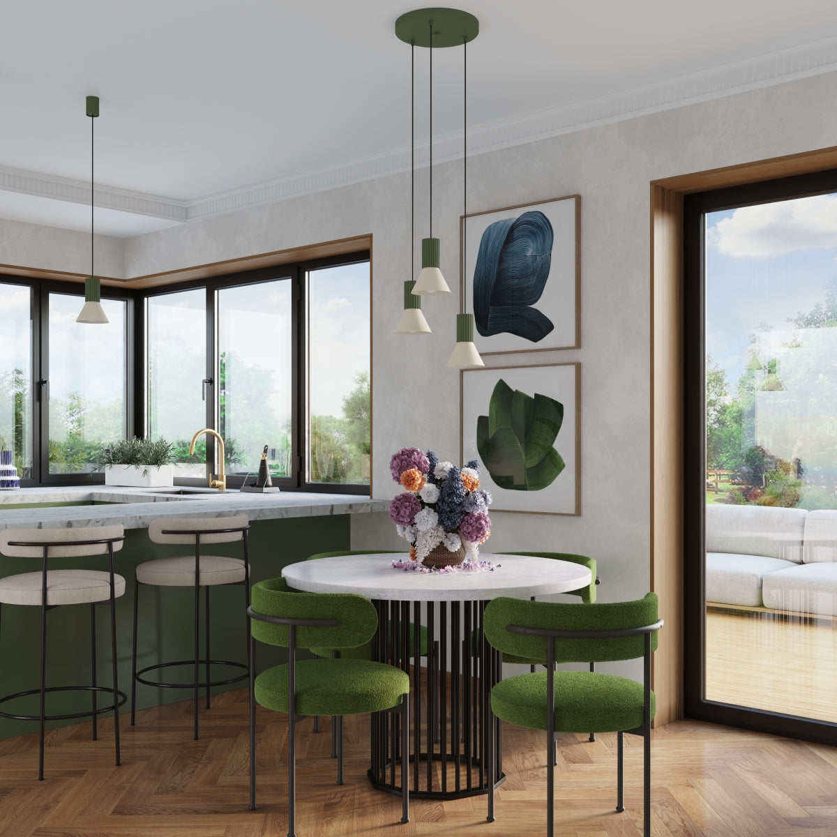 Pendelleuchte ESTRIA 3P beige/olivgrün