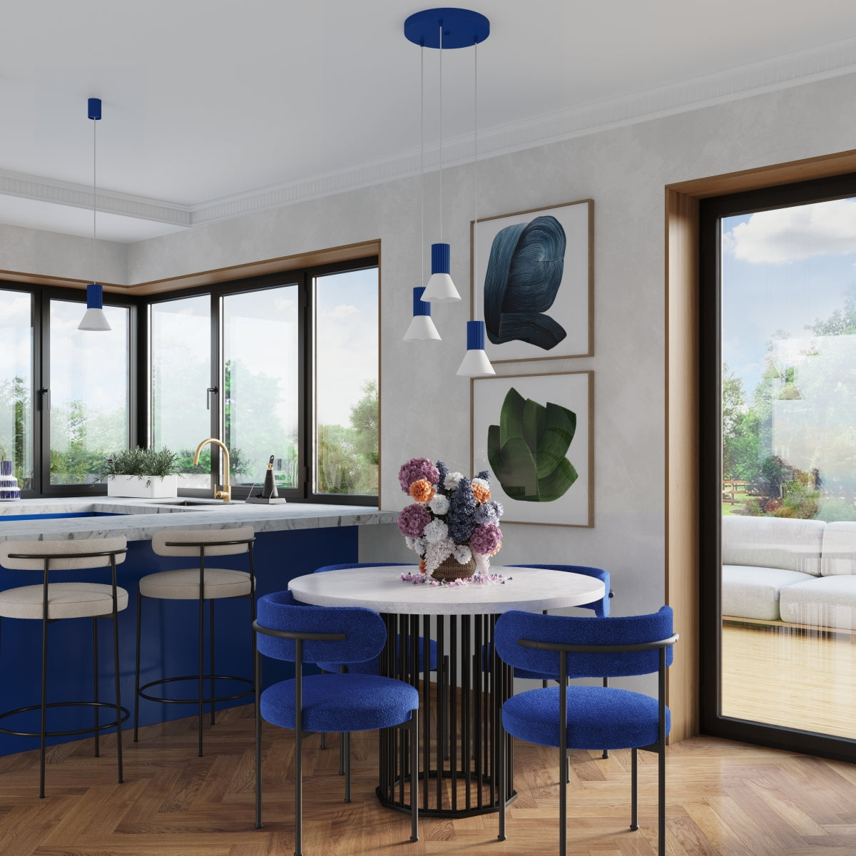 Pendelleuchte ESTRIA 3P weiß/ultramarin