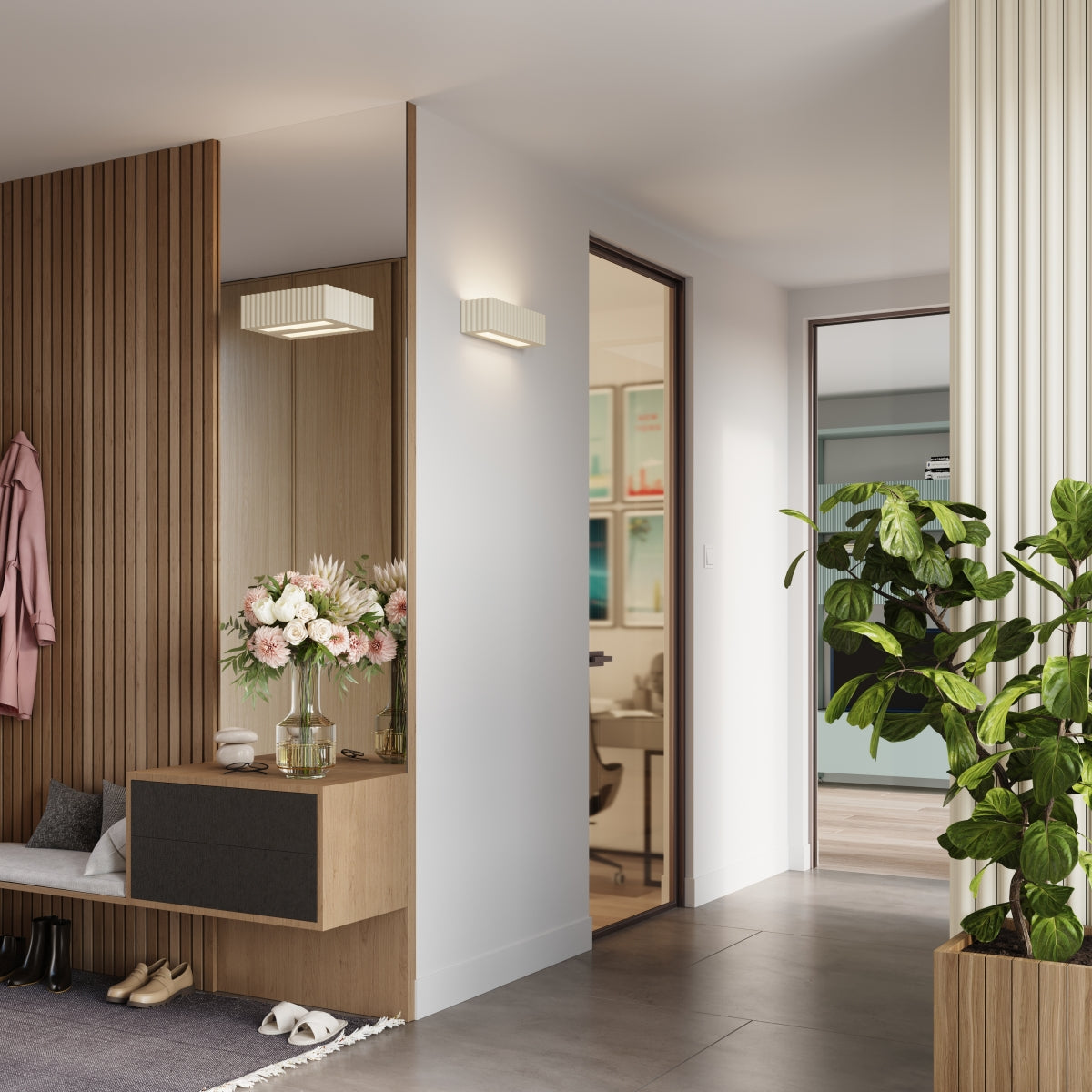 Wandleuchte Keramik RIGATA beige