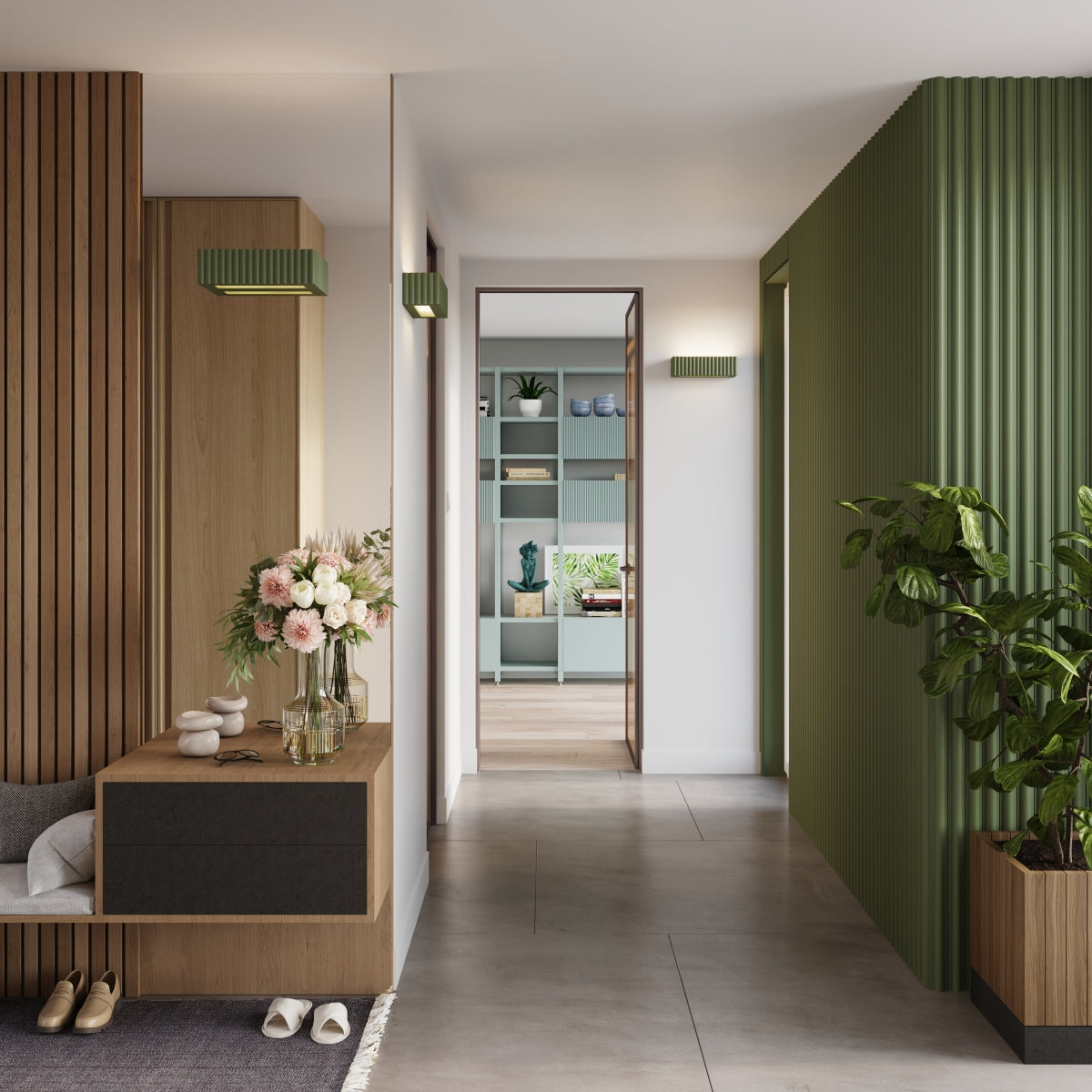 Wandleuchte Keramik RIGATA olivgrün