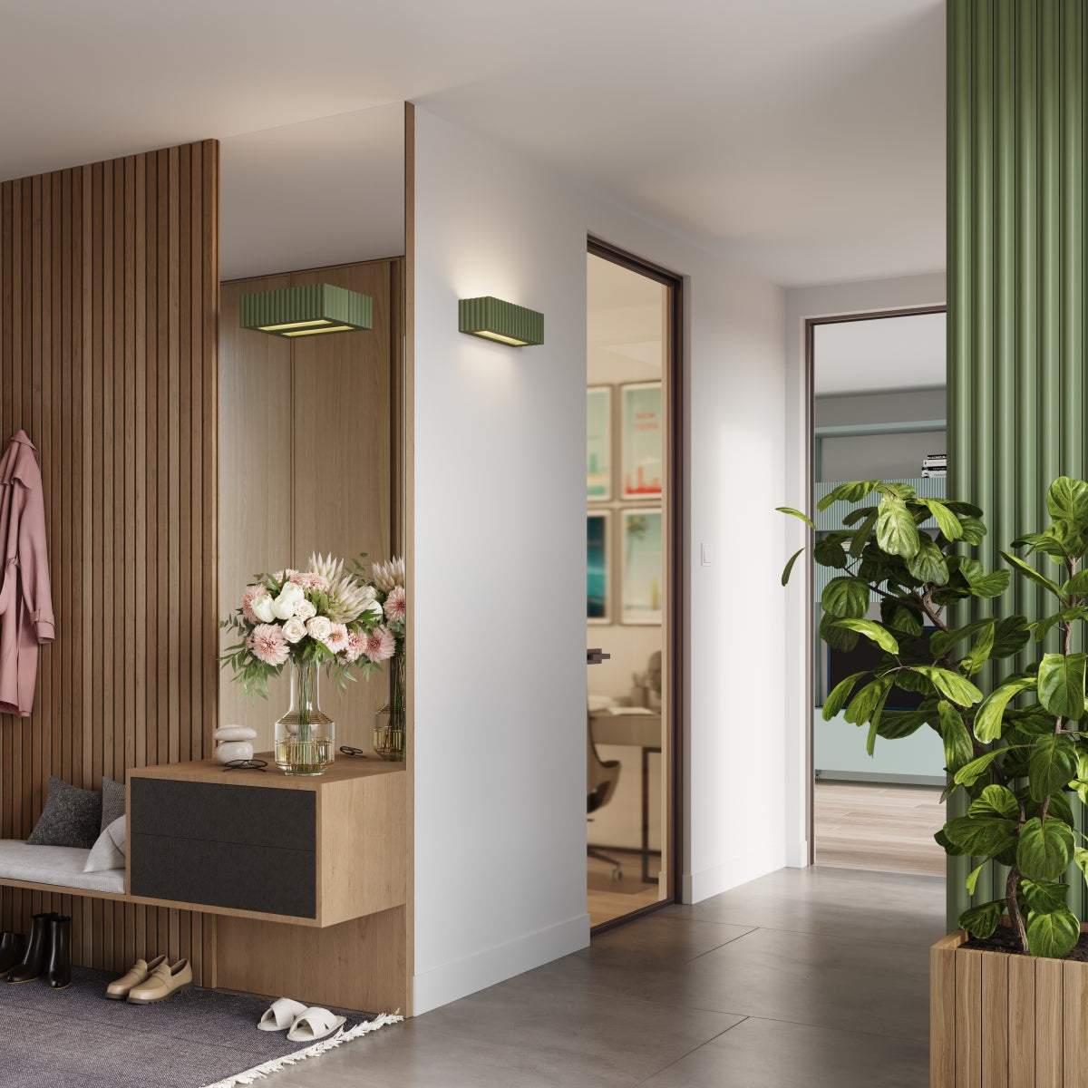 Wandleuchte Keramik RIGATA olivgrün