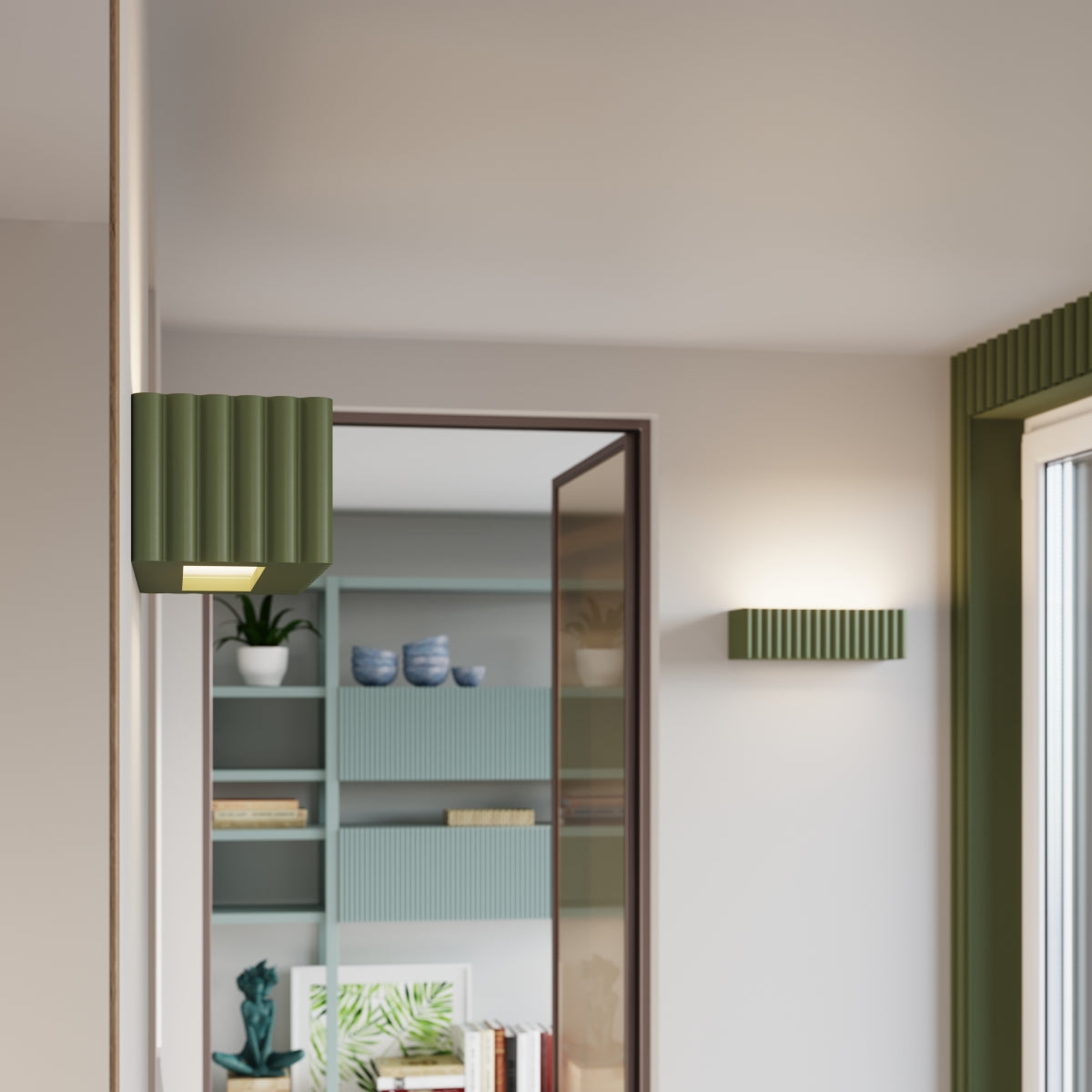 Wandleuchte Keramik RIGATA olivgrün