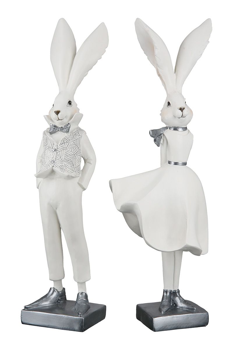 Hasenpaar "Formidable" in Weiß/Silberfarben – Ein elegantes Duo für Ihre Dekoration