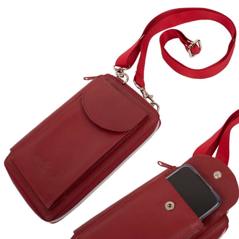 Smartphone Umhängetasche Mira aus Rindleder rot 20 cm