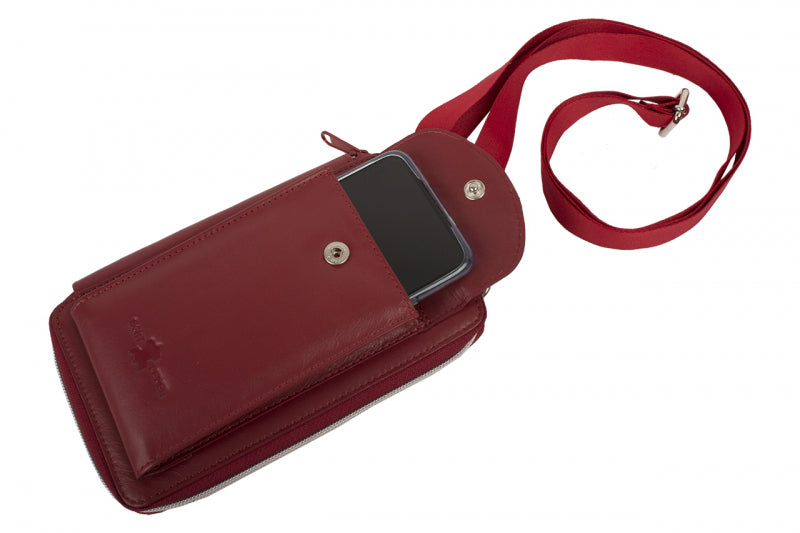 Smartphone Umhängetasche Mira aus Rindleder rot 20 cm