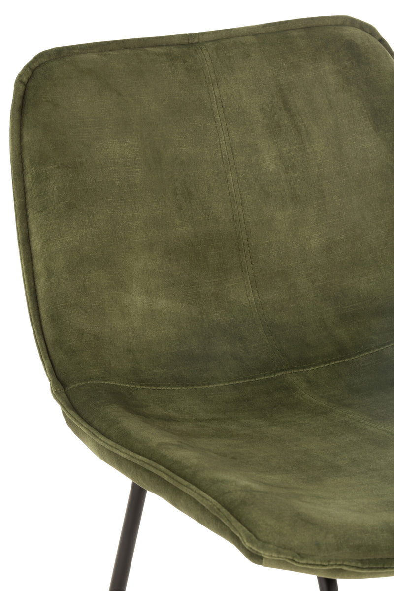 Set of 2 "Laurent" bar stools: Elegant combination of metal and textile in green