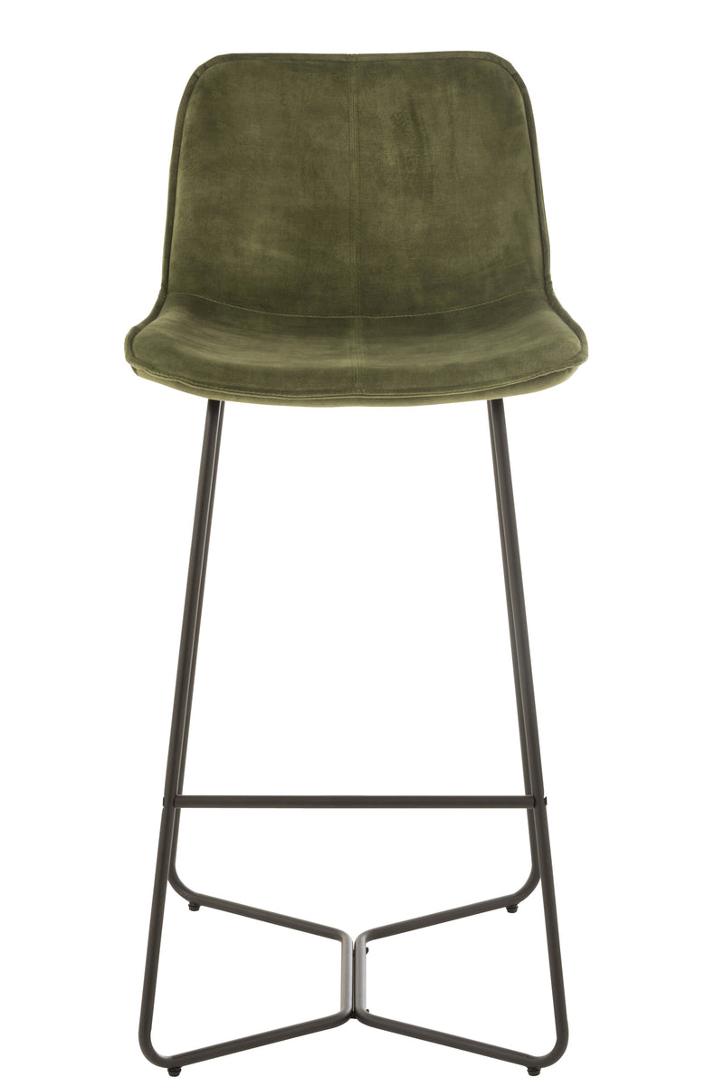 Set of 2 "Laurent" bar stools: Elegant combination of metal and textile in green