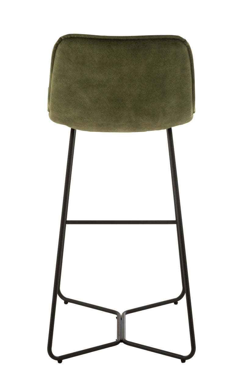 Set of 2 "Laurent" bar stools: Elegant combination of metal and textile in green