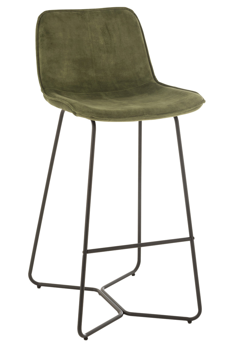 Set of 2 "Laurent" bar stools: Elegant combination of metal and textile in green