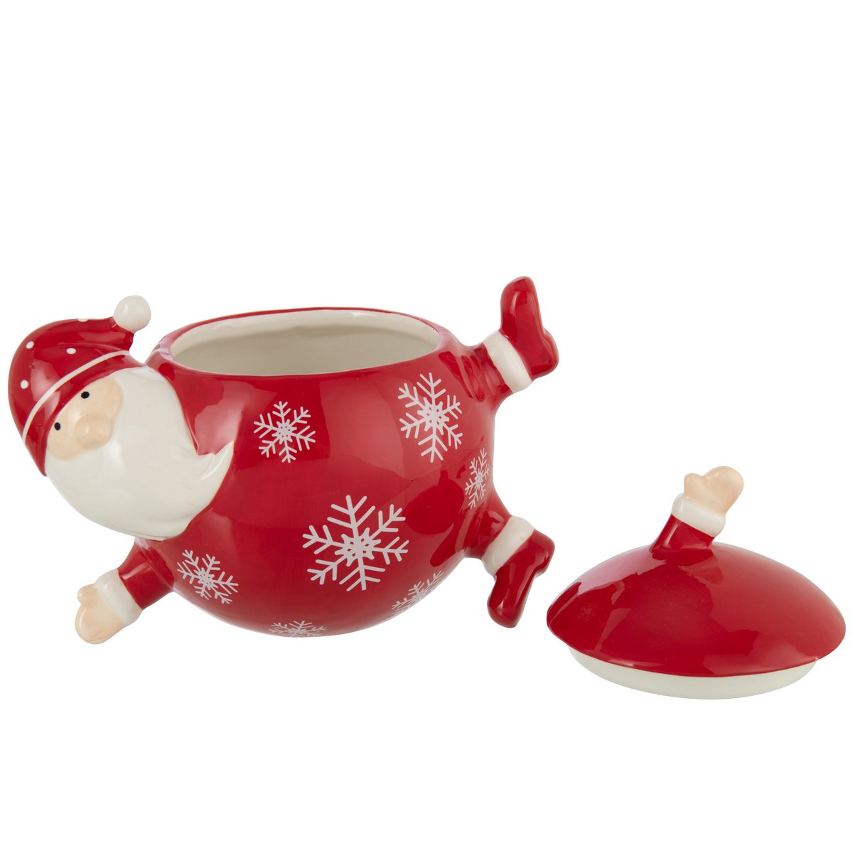 Aufbewahrungsdose Santa Keramik Rot Weiß Schneeflocken Design