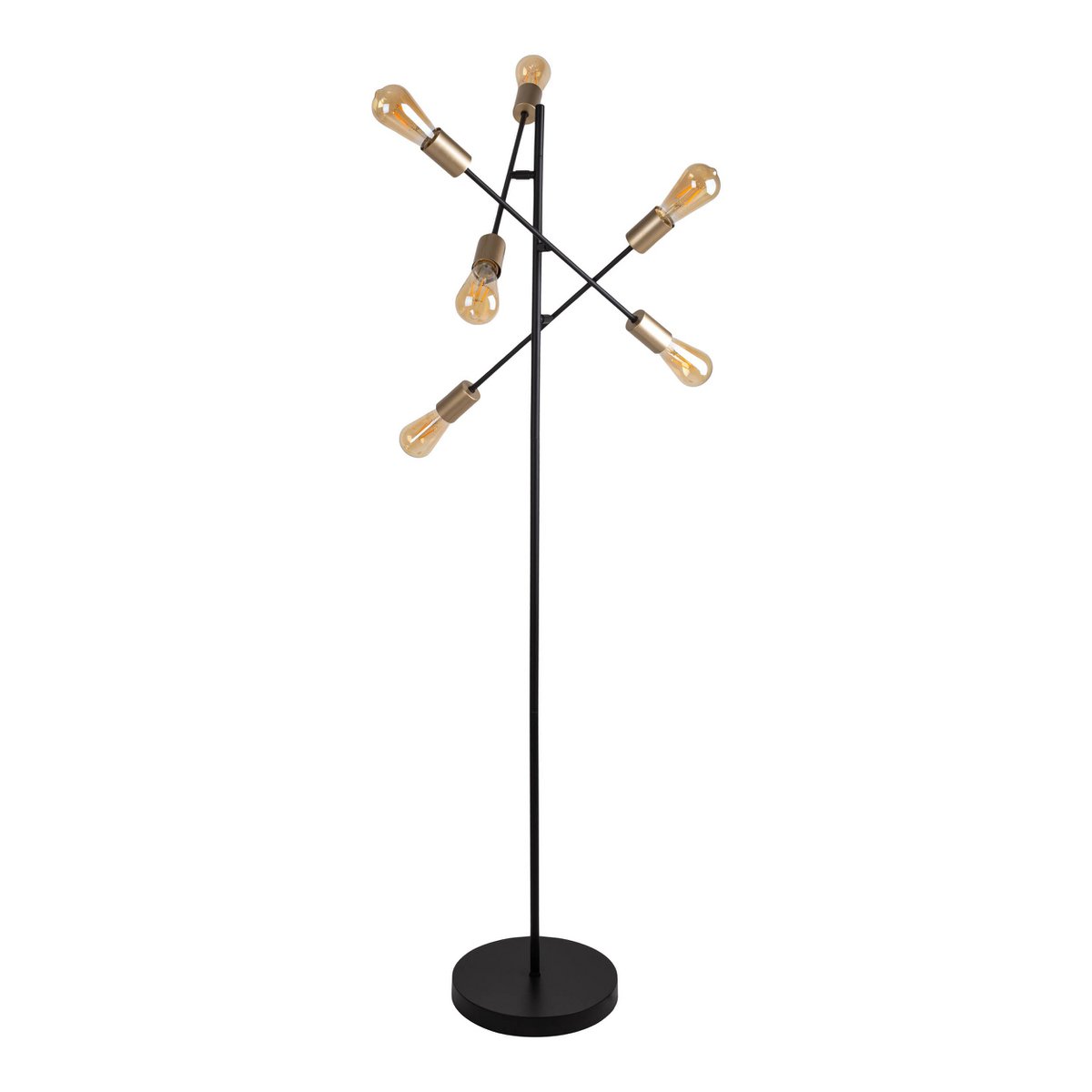 Stehleuchte "MODO" aus Metall in Schwarz,, Fassungen in Gold, E27-Fassung, Stehlampe für Wohnzimmer, Esszimmer, Küche, Diele, Flur oder Büro, 150 x 49 cm