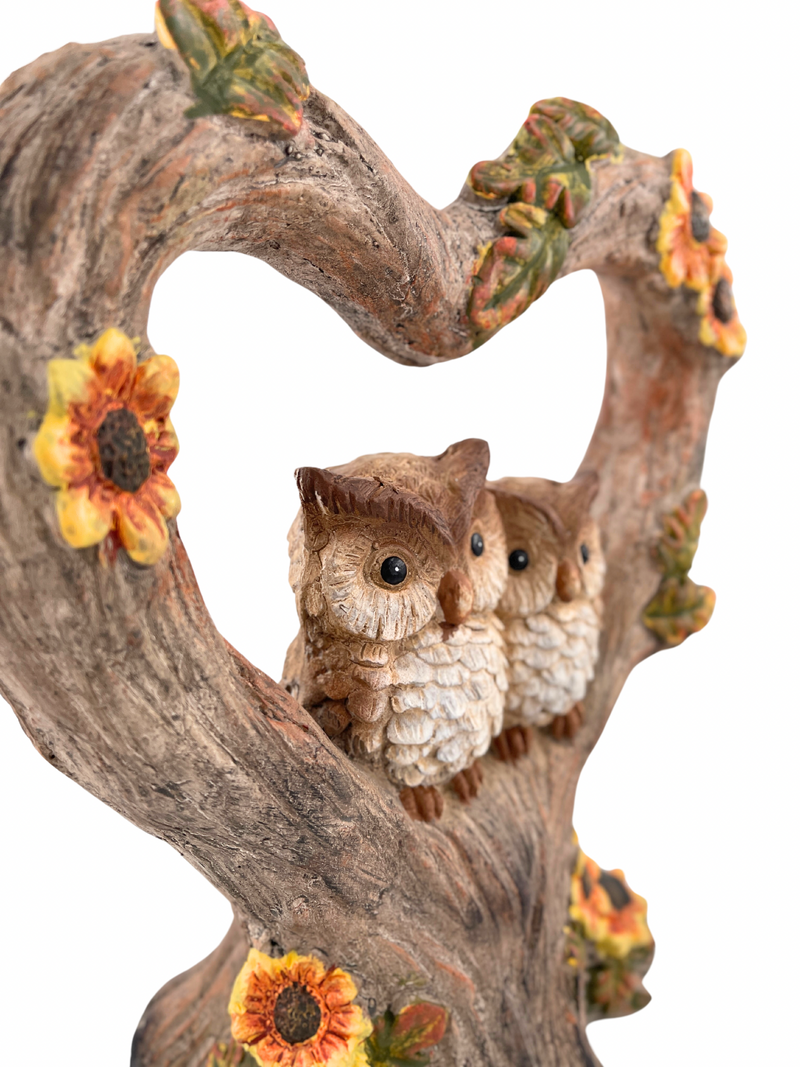 Autumnal decorative figure owl couple in heart 35 cm