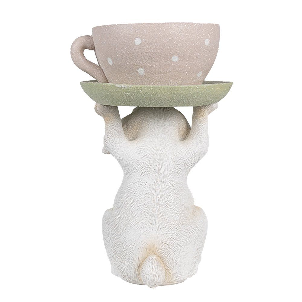 Beeldhouwwerk Konijn met Koffiemok Beige Roze