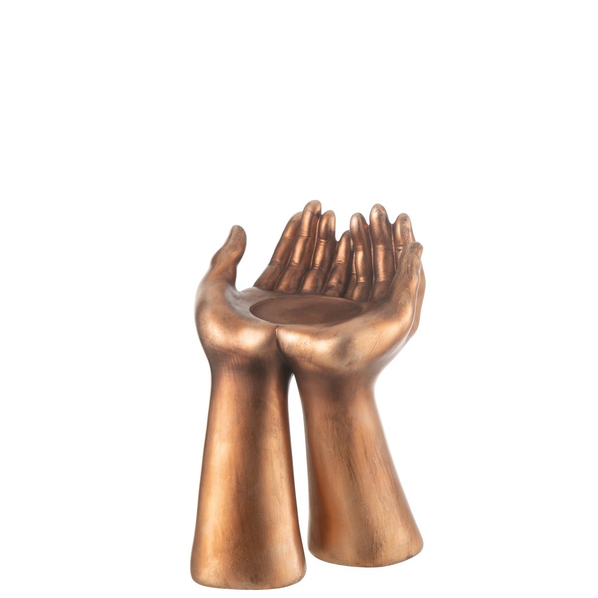 Candle holder hands made of resin in copper look