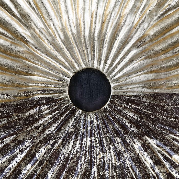 Wall object 'Plato' - handmade wood/glass artwork, gold/black, 80x80 cm