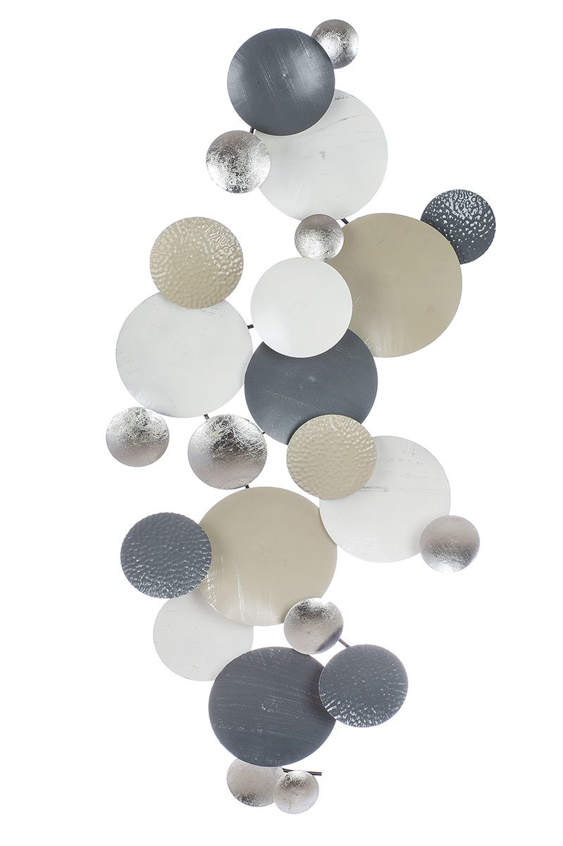 Wandrelief Modern Grau Creme mit Silber- und Goldfarbenen Kreisen inkl. Aufhängung