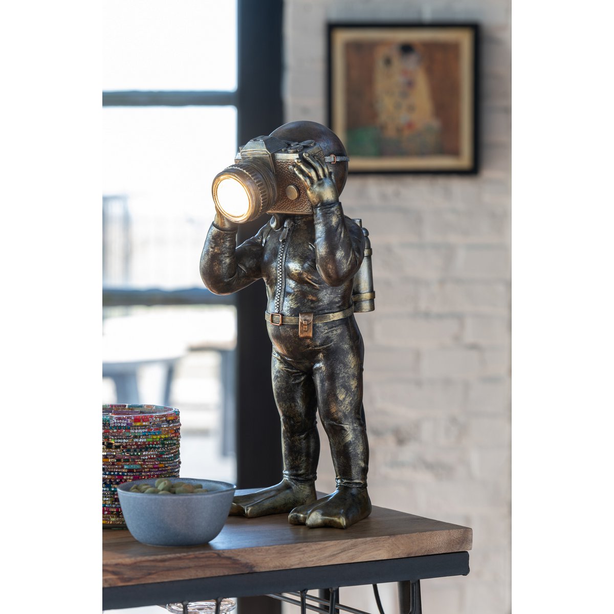 Tischlampe Diver Polyresin Antik Gold