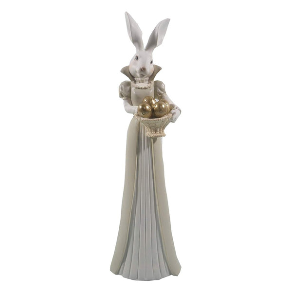 Decorative statue rabbit white, yellow 11x10x37 cm