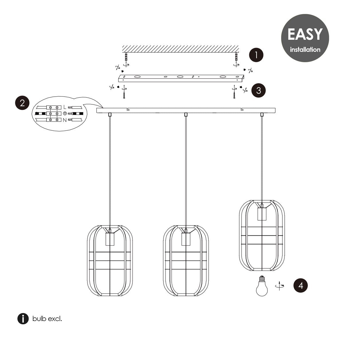 Pendant light Nero 3 - Black - 104x24x141cm